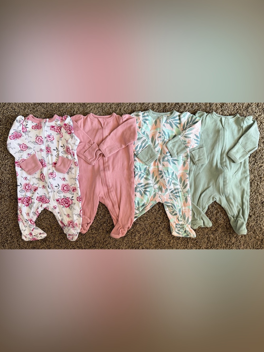 wonder nation 4-Pack Footed One-Pieces in Pink, Floral, and Sage